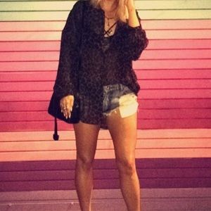 LF Millau Sheer Leopard Button Down Top